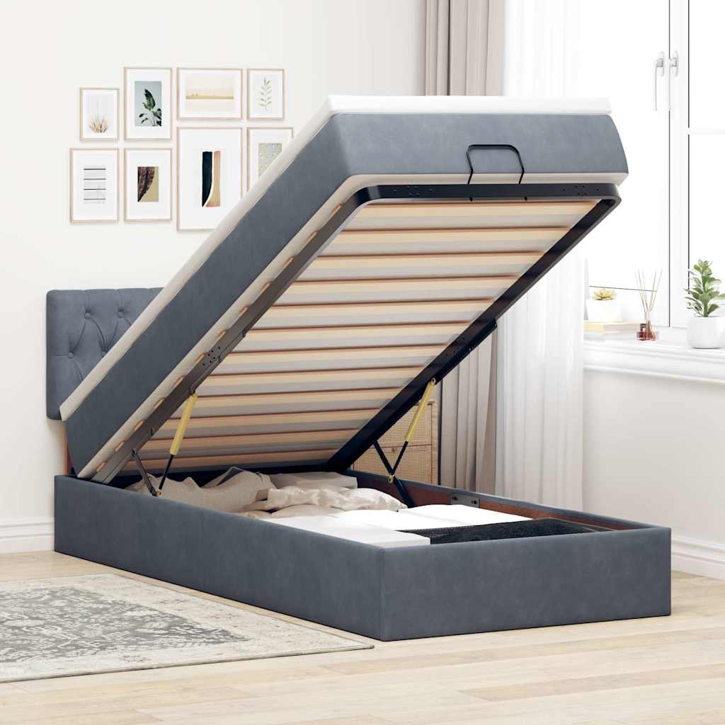 Ottoman-Bett mit Matratze & LEDs Dunkelgrau 80x200 cm Samt