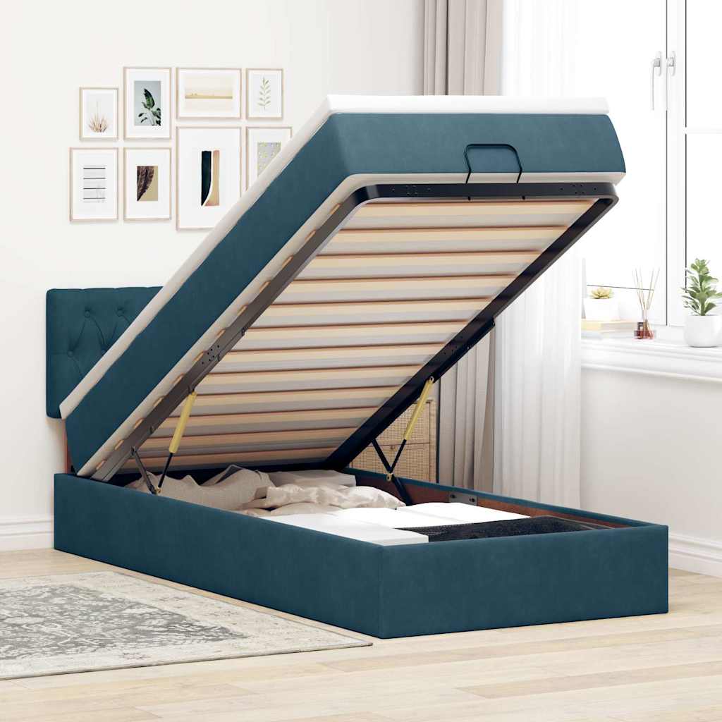 Ottoman-Bett mit Matratze & LEDs Dunkelblau 90x190 cm Samt