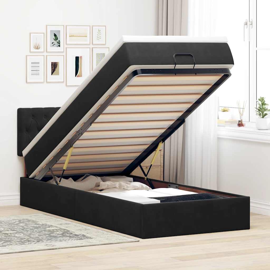 Ottoman-Bett mit Matratze & LEDs Schwarz 90x200 cm Samt