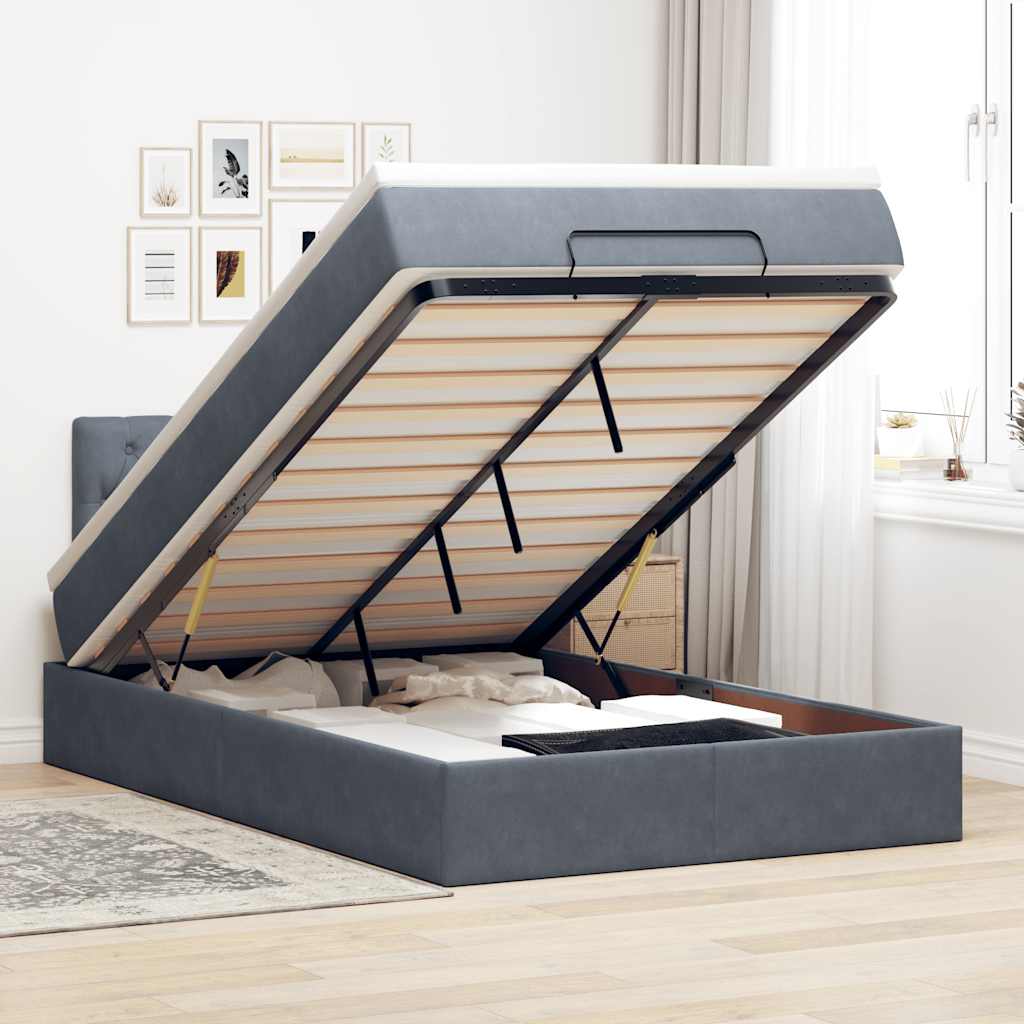Ottomane Bett mit Matratze & LEDs Dunkelgrau 120x190 cm Samt