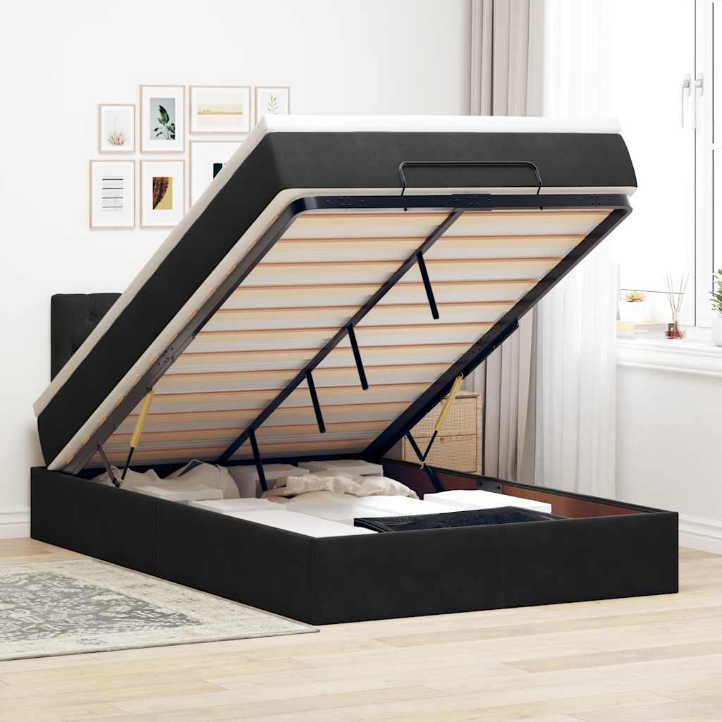 Ottomane Bett mit Matratze & LEDs Schwarz 120x190 cm Samt