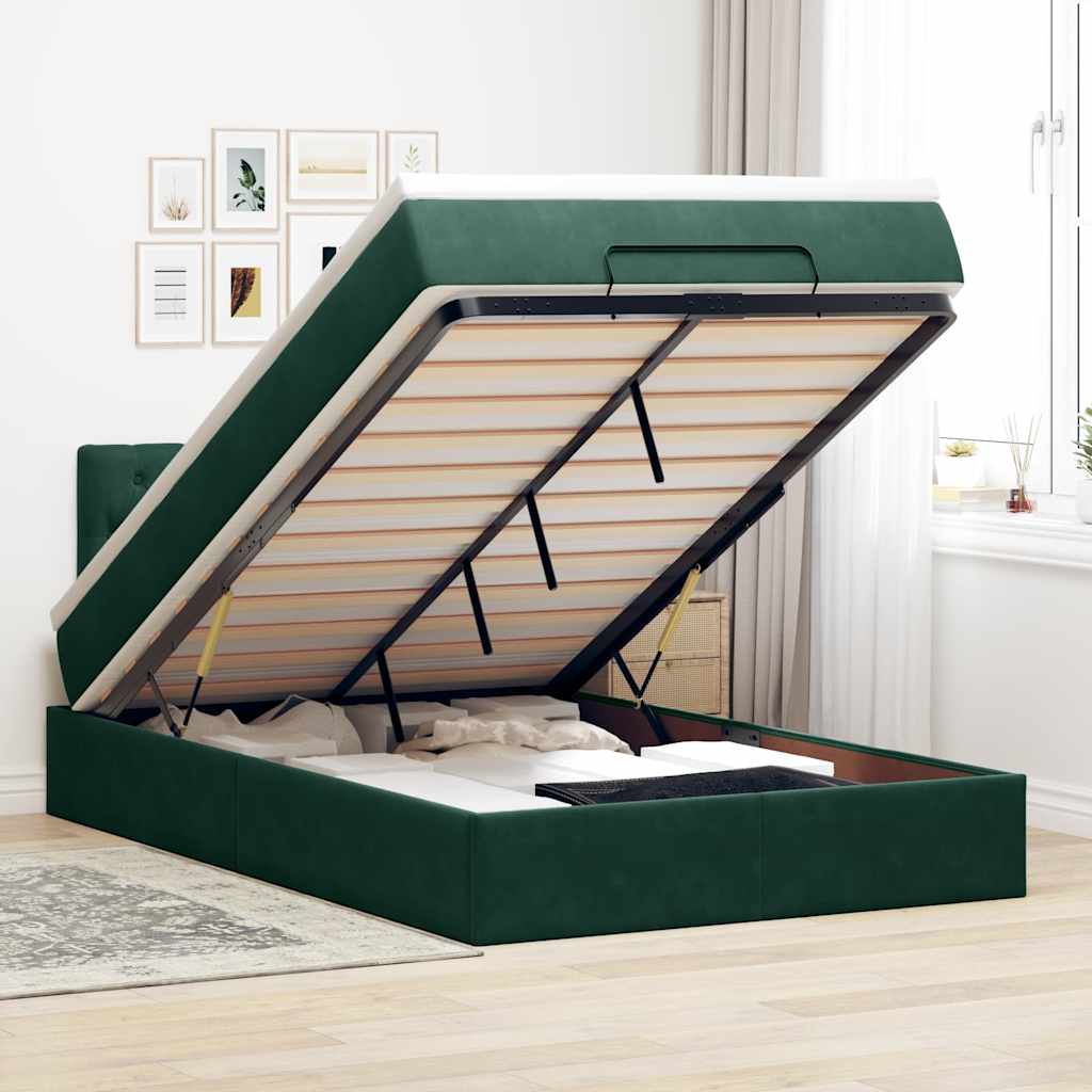 Ottomane Bett mit Matratze & LEDs Dunkelgrün 120x190 cm Samt