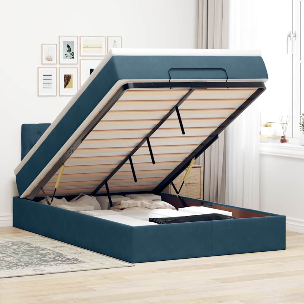 Ottomane Bett mit Matratze & LEDs Dunkelblau 120x190 cm Samt
