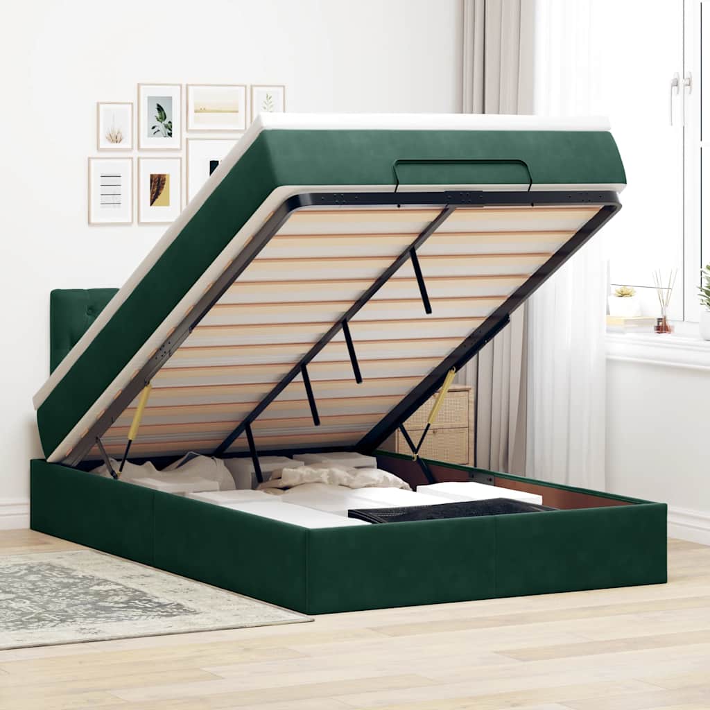 Ottoman-Bett mit Matratze & LEDs Dunkelgrün 120x200 cm Samt