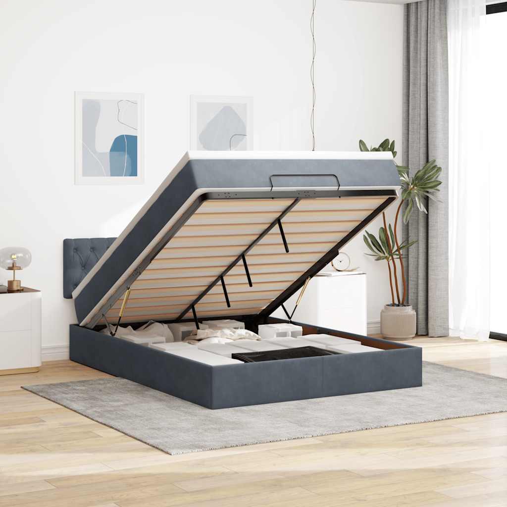 Ottoman-Bett mit Matratze & LEDs Dunkelgrau 140x200 cm Samt