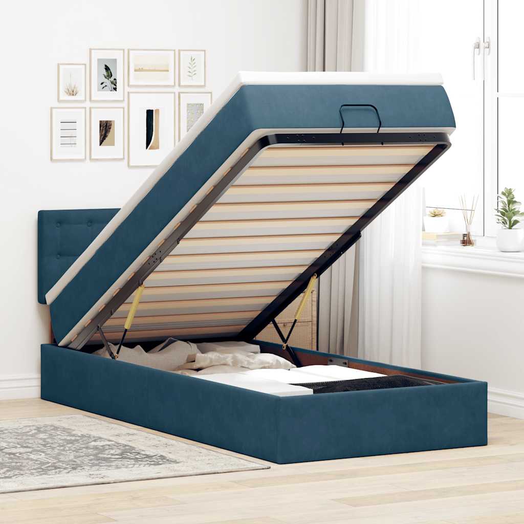 Ottomane Bett mit Matratze & LEDs Dunkelblau 80x200 cm Samt