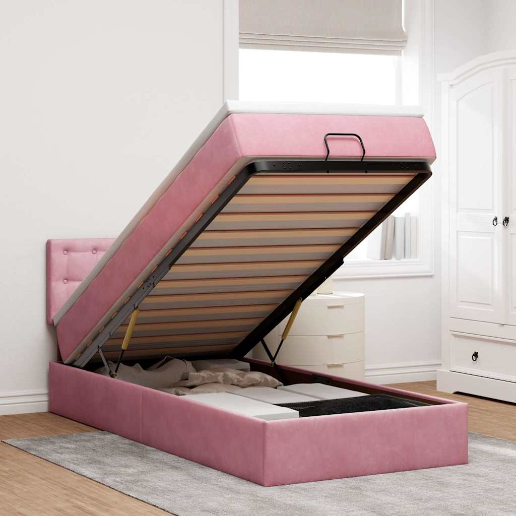 Ottoman-Bett mit Matratze & LEDs Rosa 90x190 cm Samt