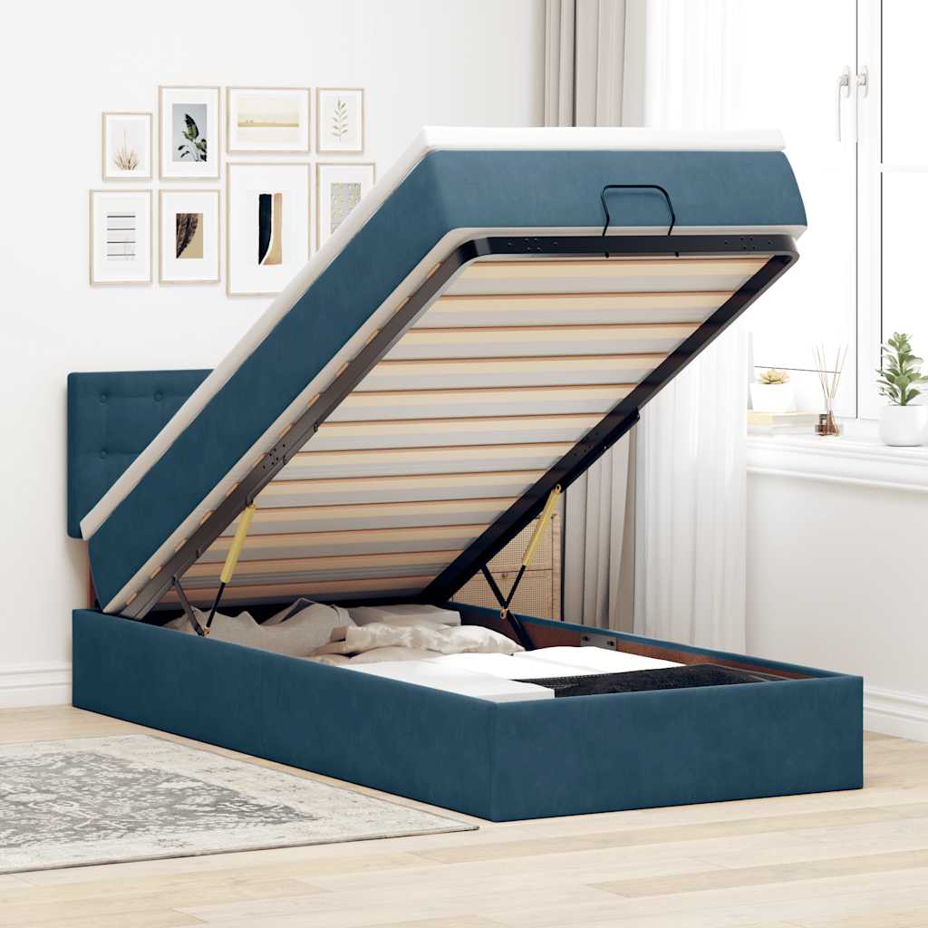 Ottoman-Bett mit Matratze & LEDs Dunkelblau 100x200 cm Samt