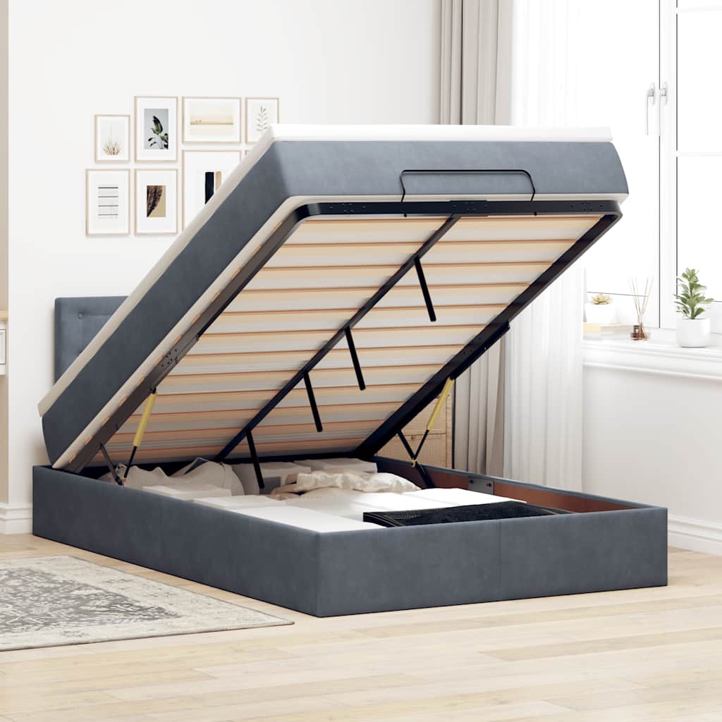 Ottomane Bett mit Matratze & LEDs Dunkelgrau 120x190 cm Samt
