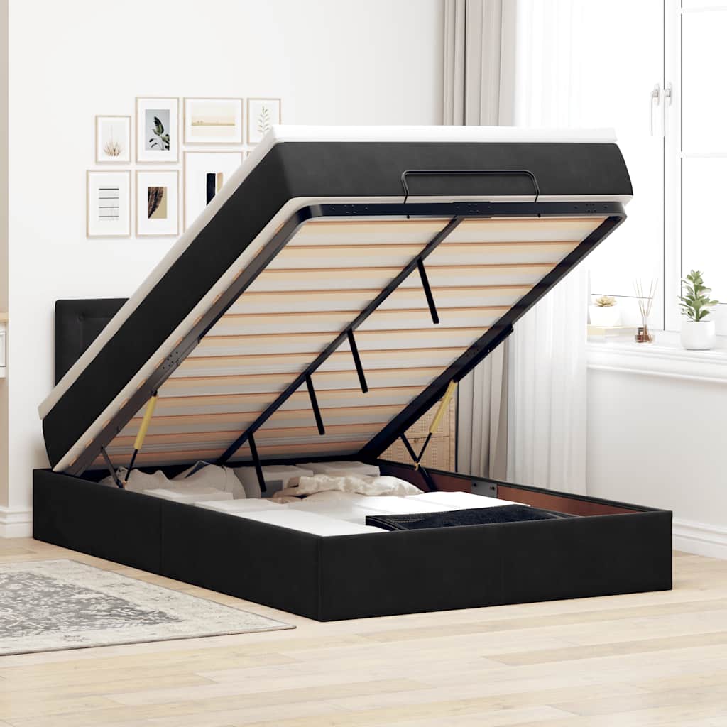Ottomane Bett mit Matratze & LEDs Schwarz 120x190 cm Samt