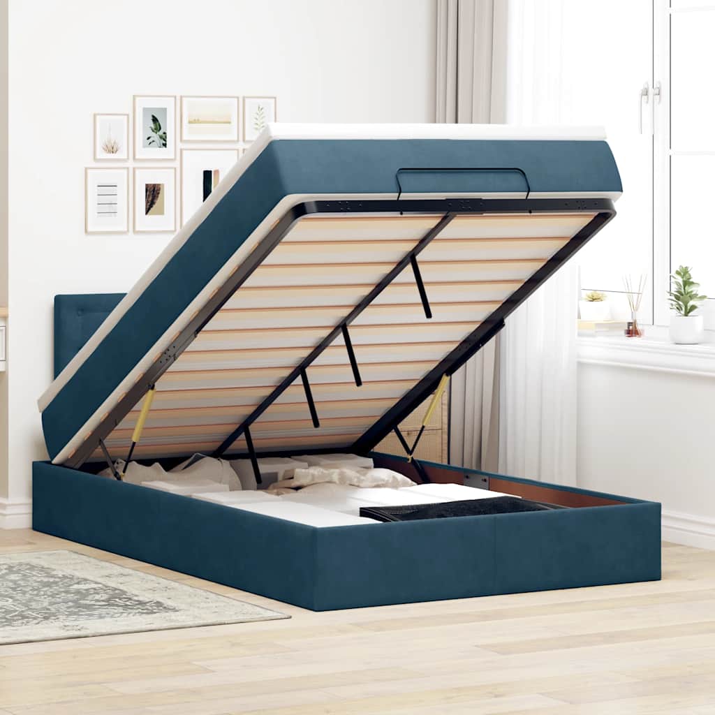 Ottomane Bett mit Matratze & LEDs Dunkelblau 120x190 cm Samt
