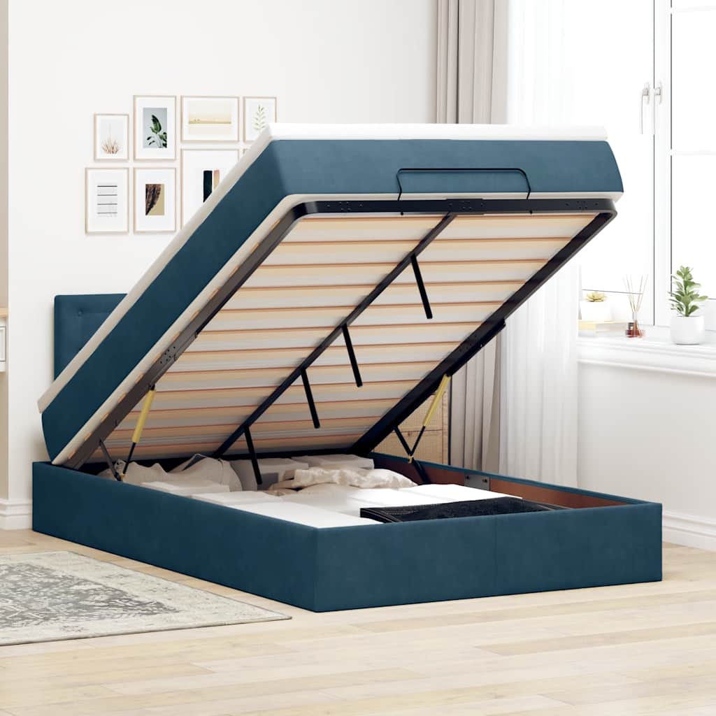 Ottoman-Bett mit Matratze & LEDs Dunkelblau 120x200 cm Samt