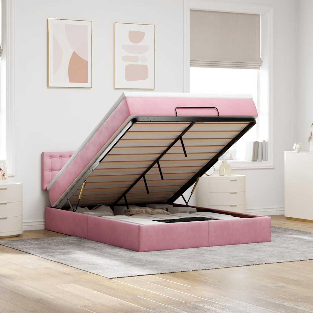Ottoman-Bett mit Matratze & LEDs Rosa 140x190 cm Samt