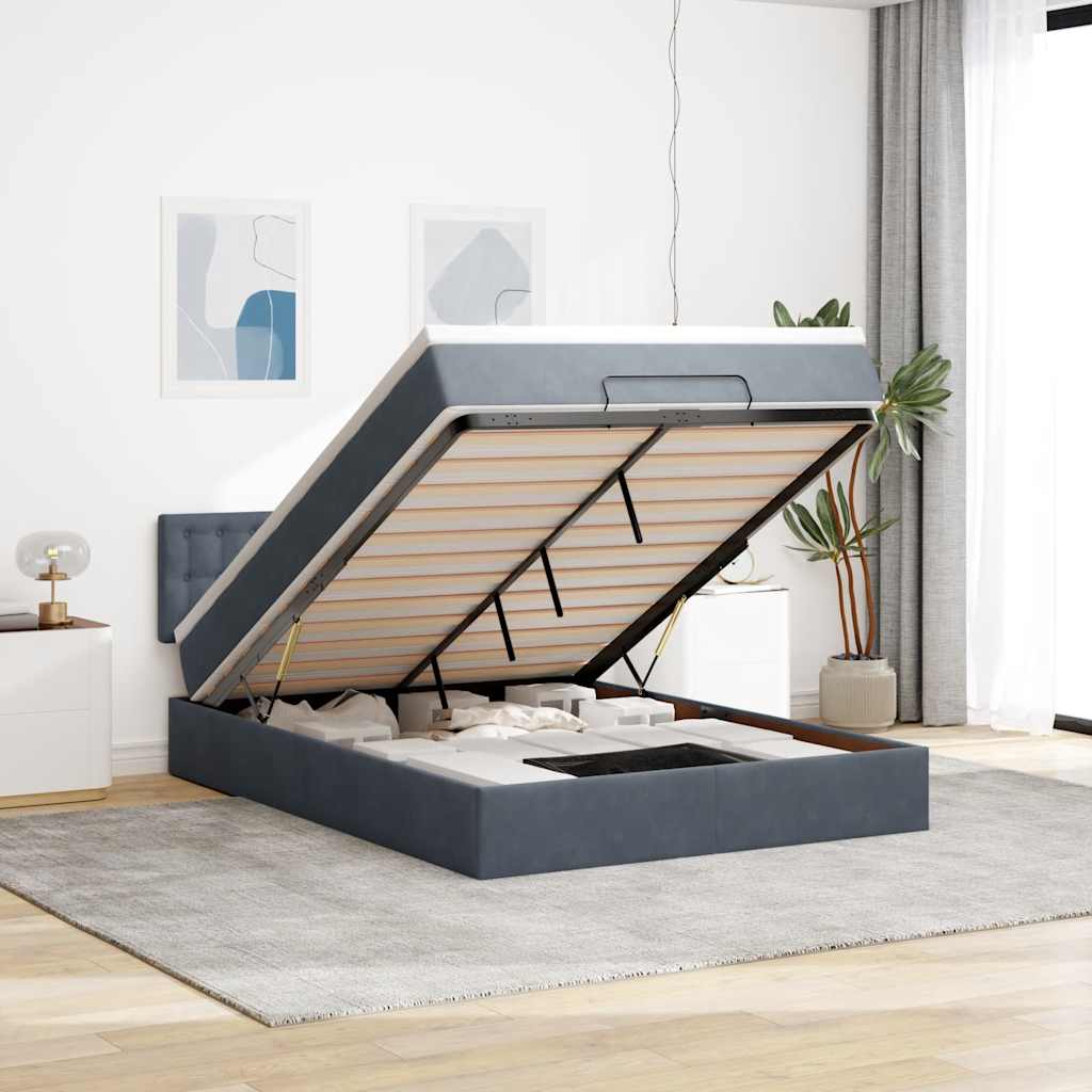 Ottoman-Bett mit Matratze & LEDs Dunkelgrau 140x200 cm Samt