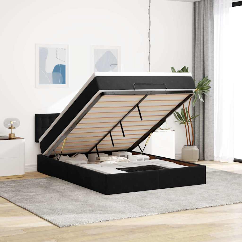 Ottoman-Bett mit Matratze & LEDs Schwarz 140x200 cm Samt