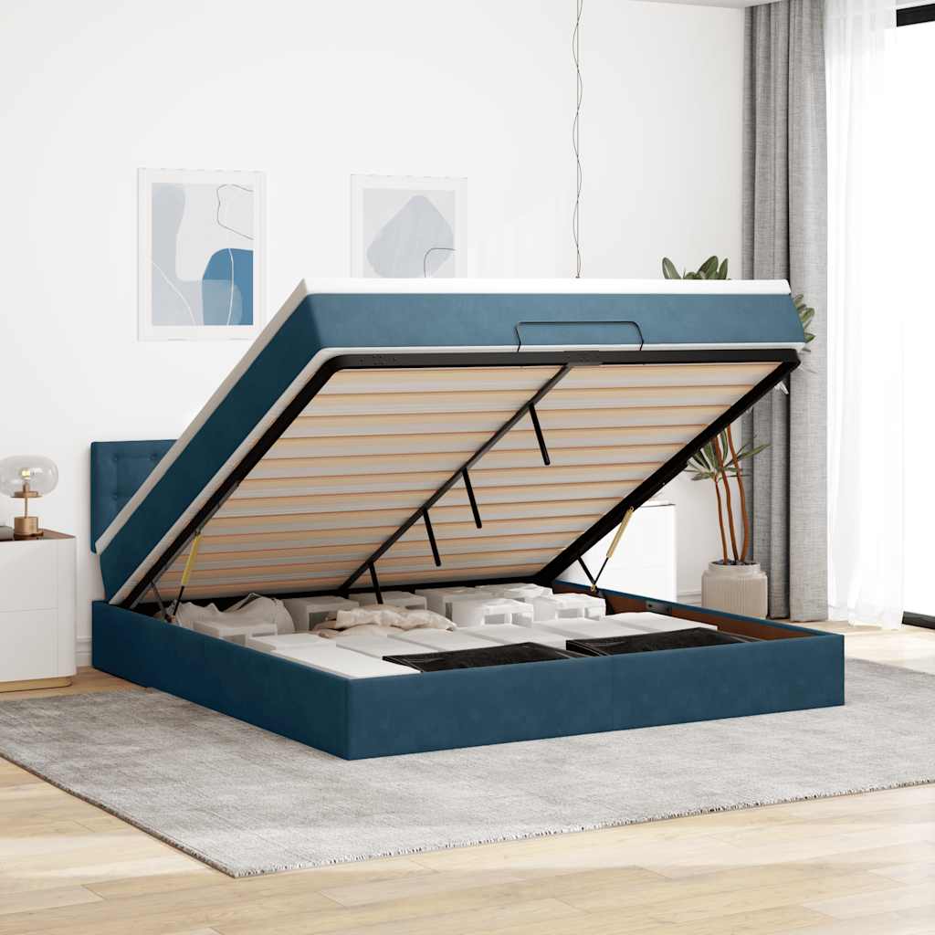 Ottoman-Bett mit Matratze & LEDs Dunkelblau 160x200 cm Samt