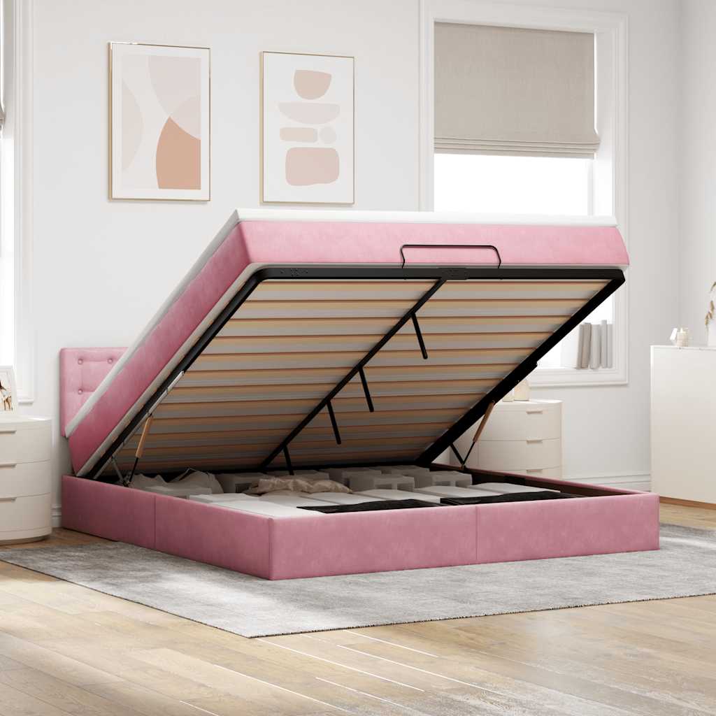 Ottomane Bett mit Matratze & LEDs Rosa 180x200 cm Samt