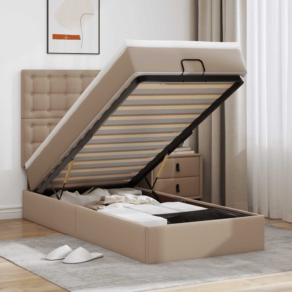 Ottoman-Bett mit Matratze Cappuccino-Braun 100x200cm Kunstleder