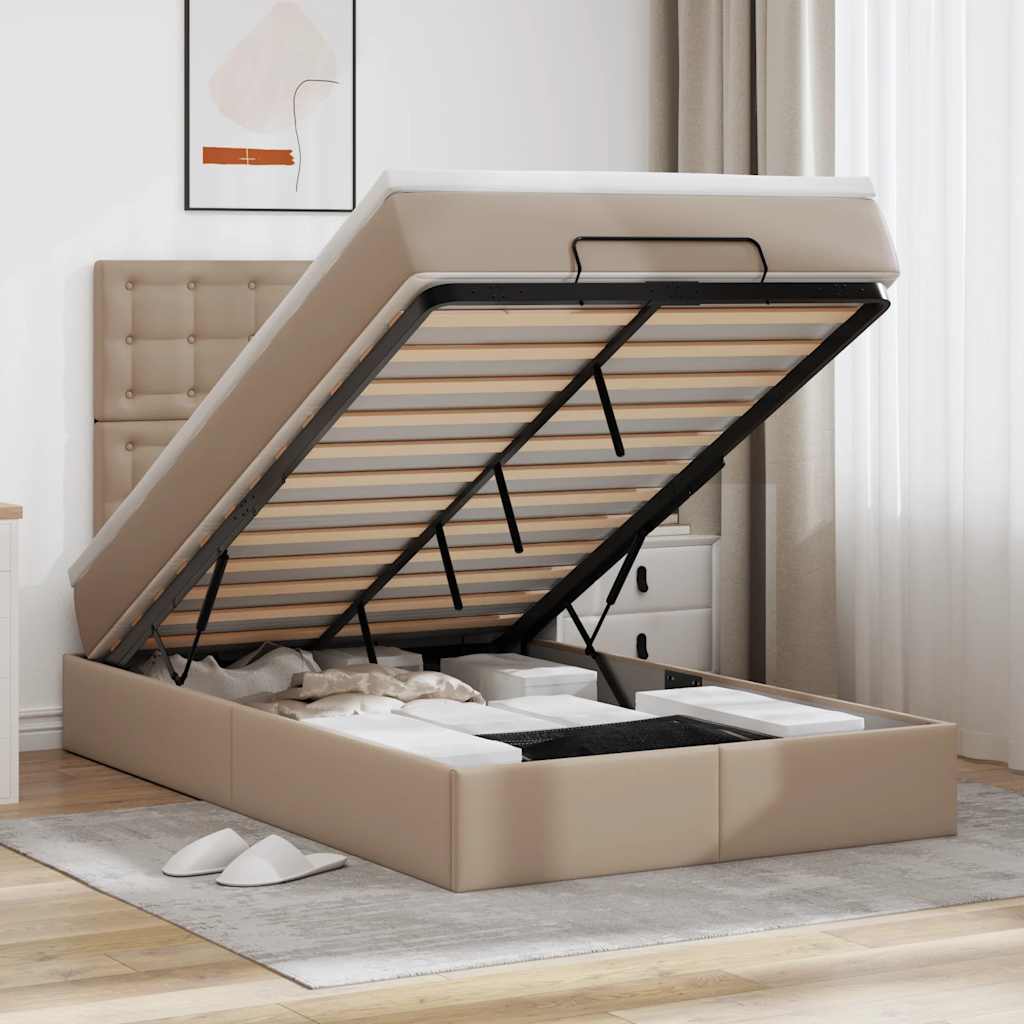 Ottoman-Bett mit Matratze Cappuccino-Braun 120x190cm Kunstleder