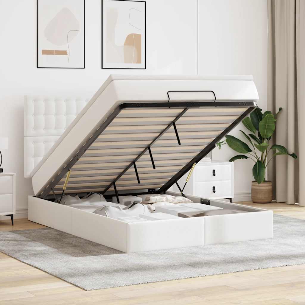 Ottoman-Bett mit Matratze Weiß 140x190 cm Kunstleder