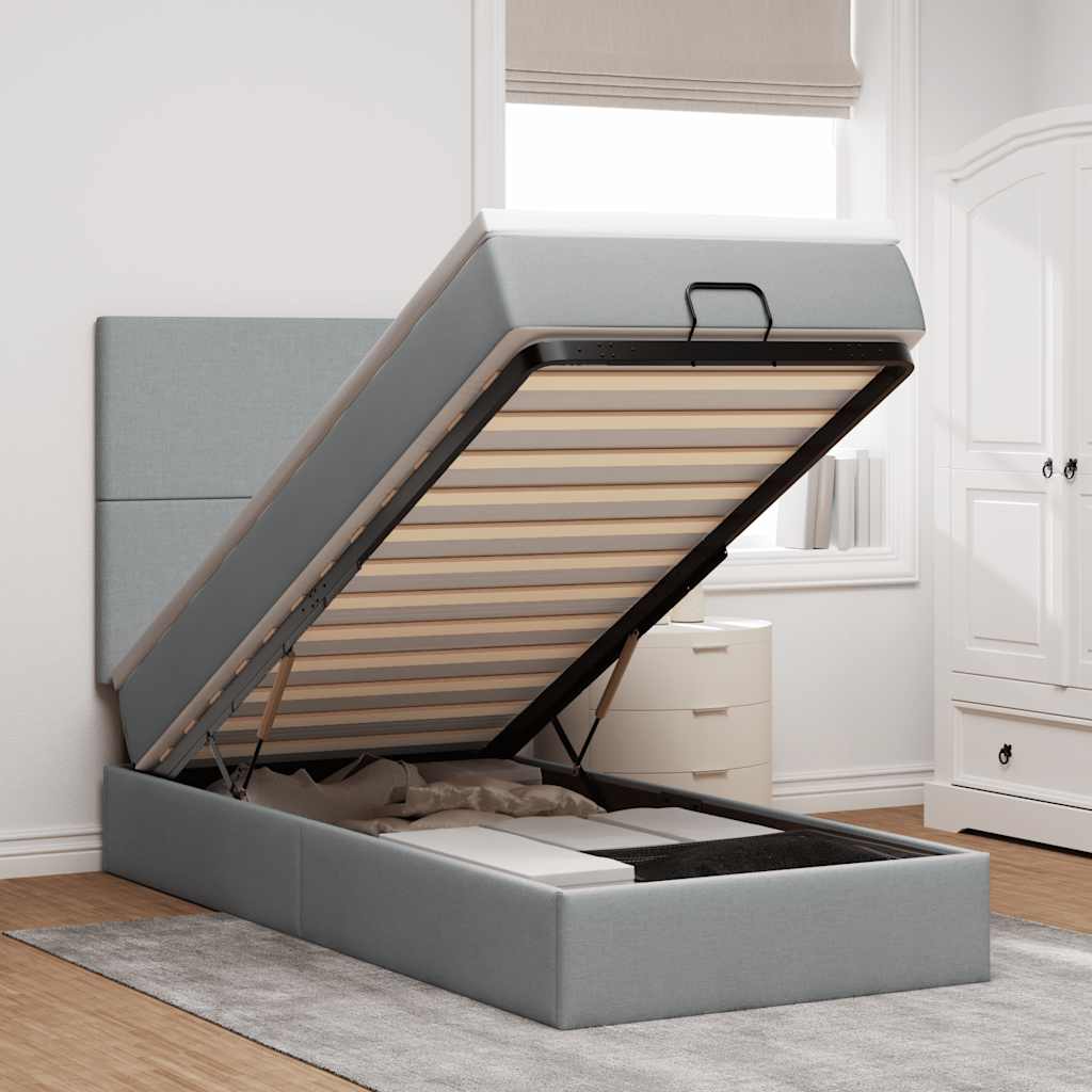 Ottoman-Bett mit Matratze Hellgrau 80x200 cm Stoff
