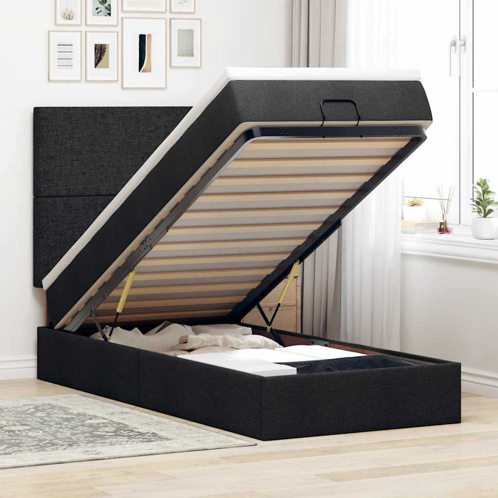 Ottoman-Bett mit Matratze Schwarz 80x200 cm Stoff