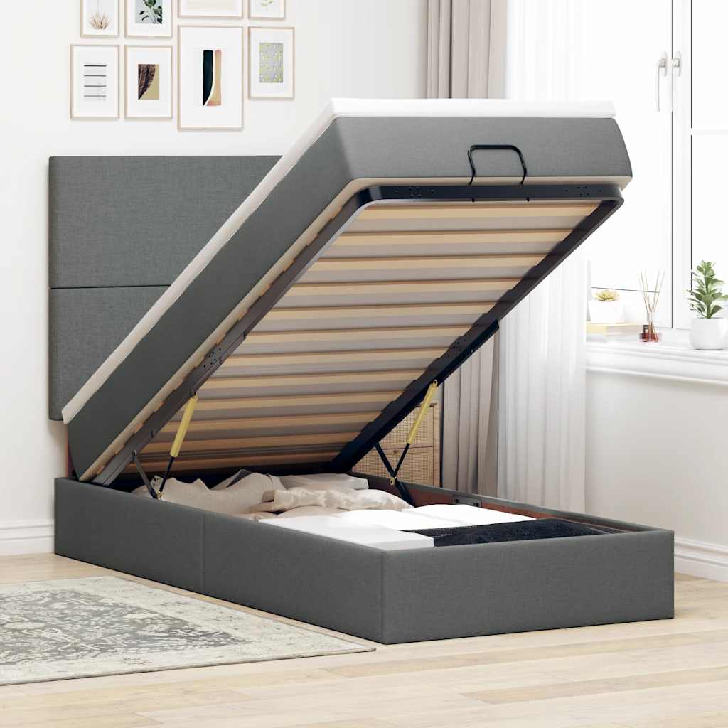 Ottoman-Bett mit Matratze Dunkelgrau 90x190 cm Stoff