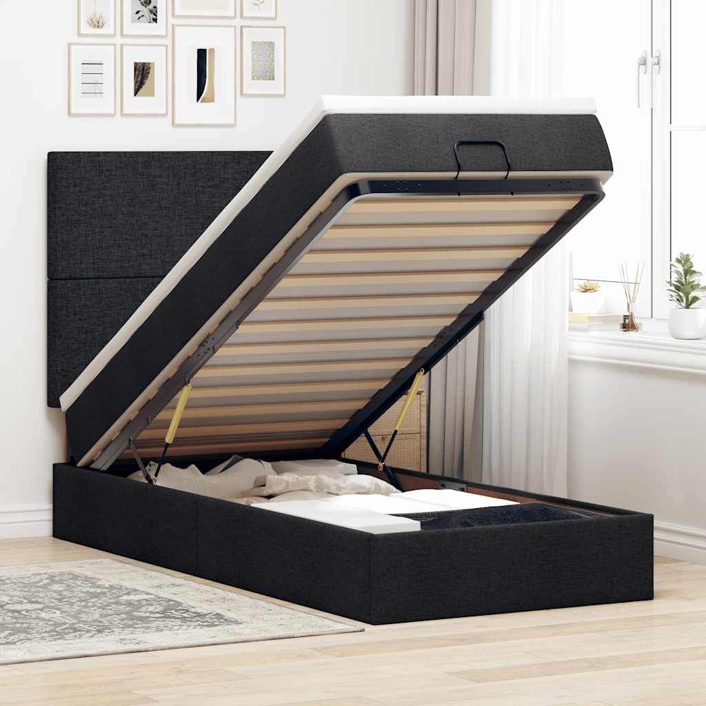 Ottoman-Bett mit Matratze Schwarz 90x200 cm Stoff