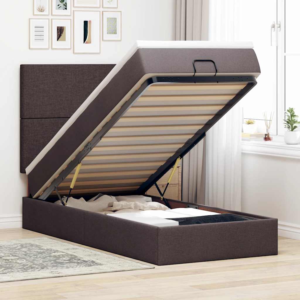 Ottoman-Bett mit Matratze Dunkelbraun 100x200 cm Stoff