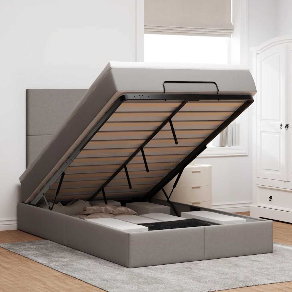Ottoman-Bett mit Matratze Taupe 120x190 cm Stoff