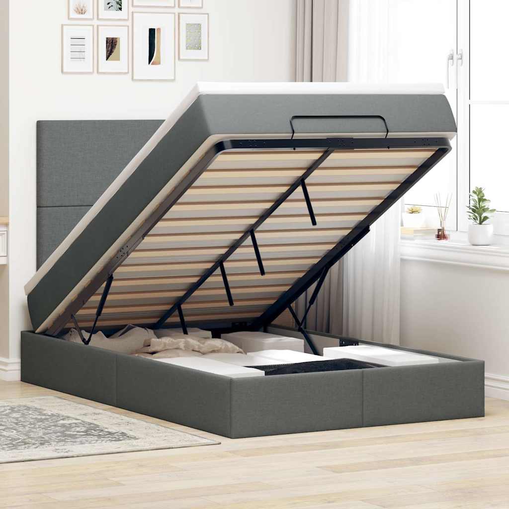 Ottoman-Bett mit Matratze Dunkelgrau 120x200 cm Stoff
