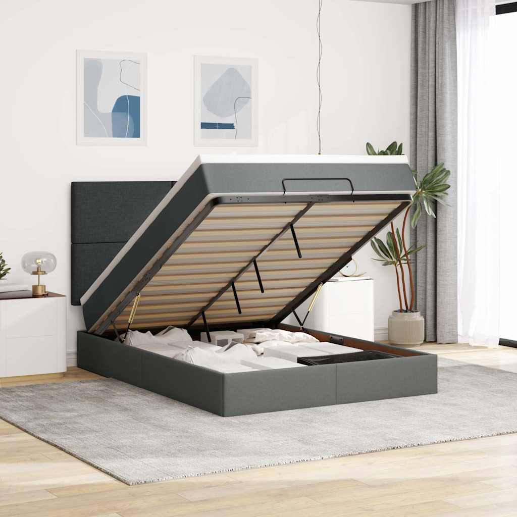 Ottoman-Bett mit Matratze Dunkelgrau 140x190 cm Stoff