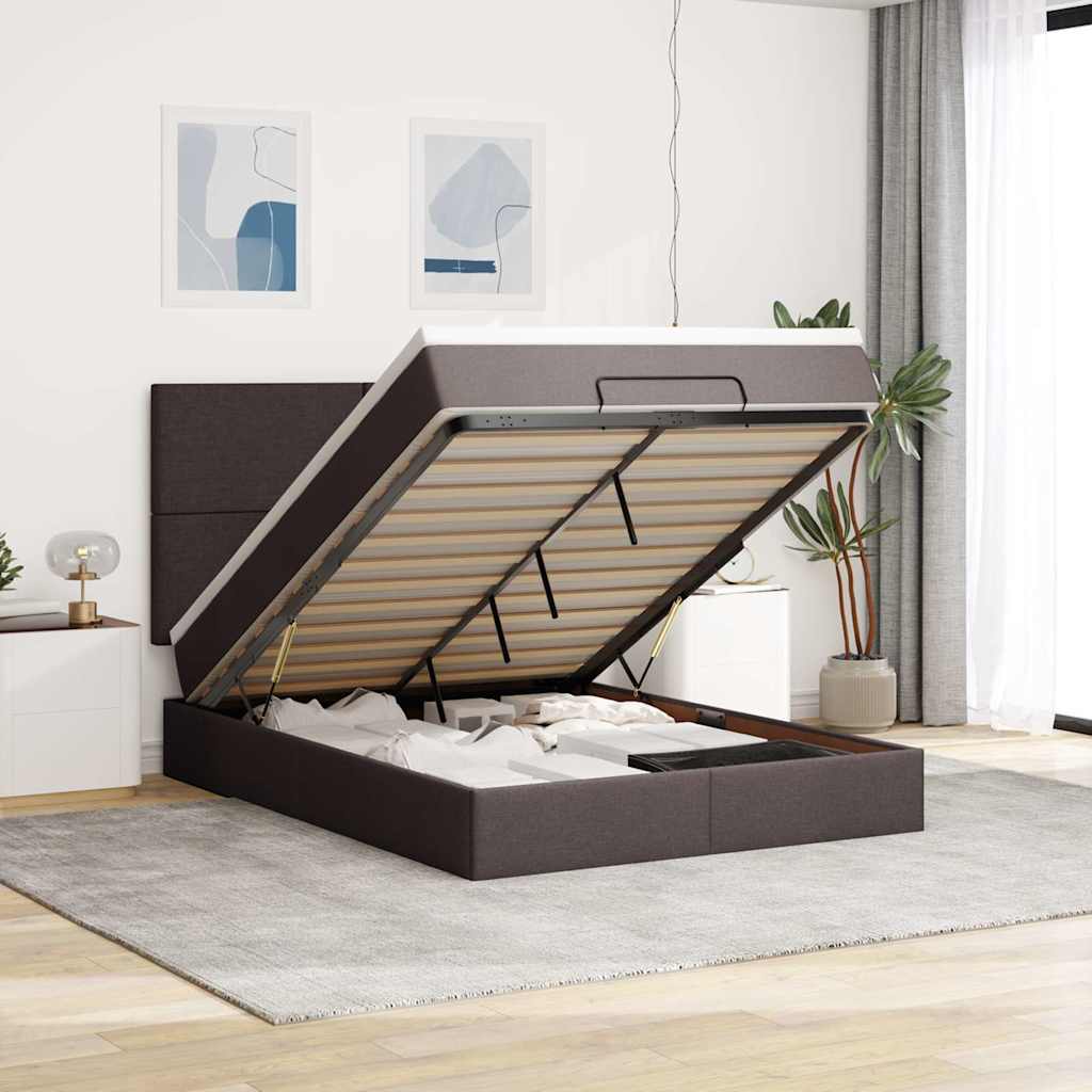 Ottoman-Bett mit Matratze Dunkelbraun 140x200 cm Stoff