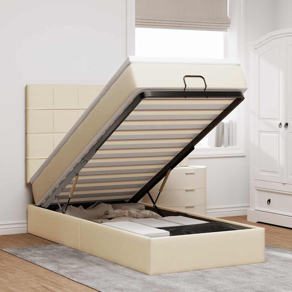 Ottoman-Bett mit Matratze Creme 80x200 cm Stoff