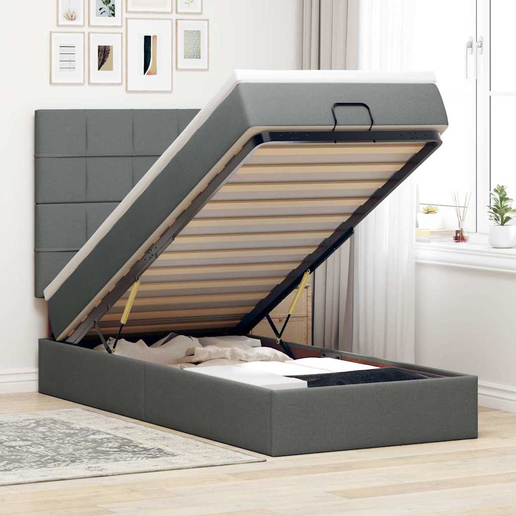 Ottoman-Bett mit Matratze Dunkelgrau 100x200 cm Stoff