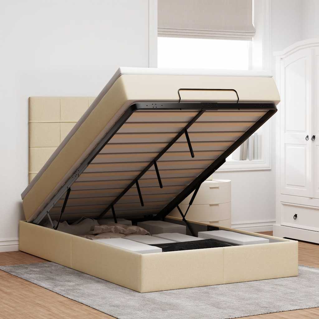 Ottoman-Bett mit Matratze Creme 120x190 cm Stoff