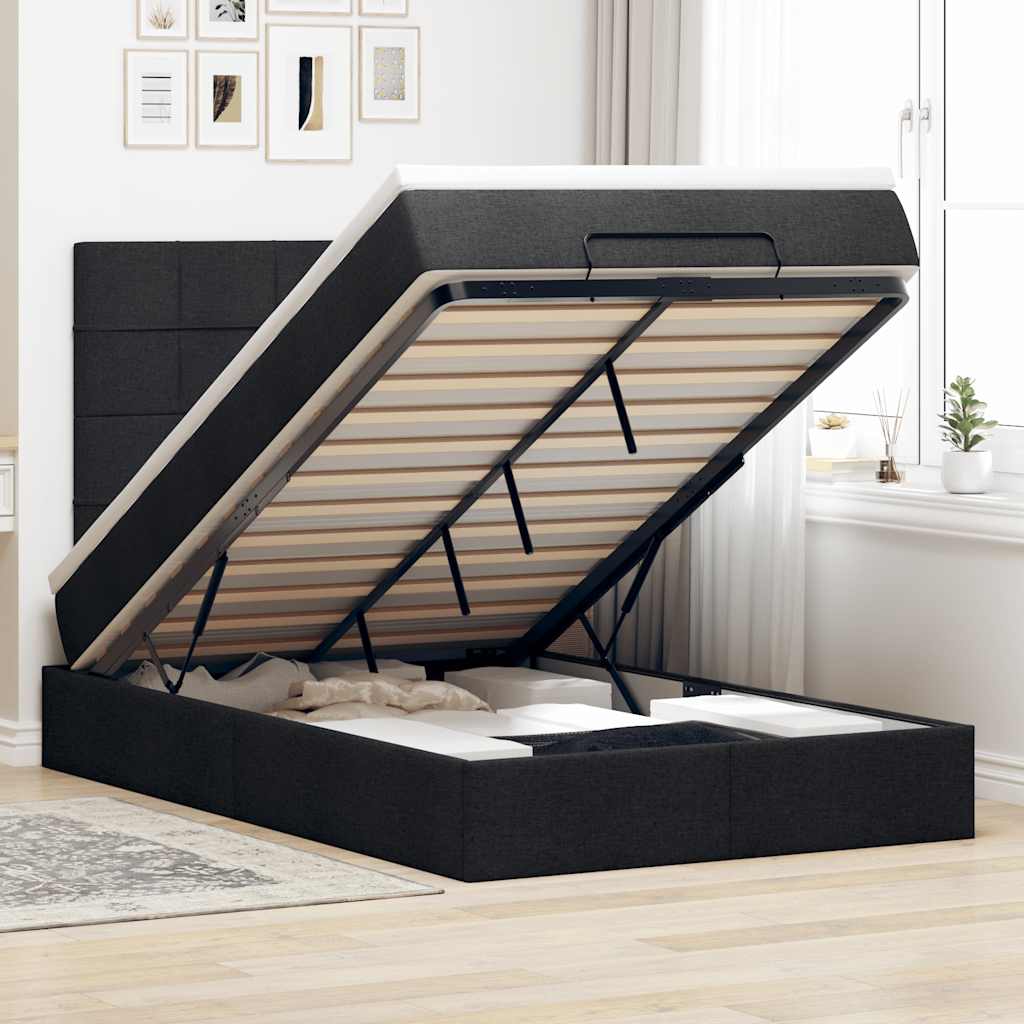 Ottoman-Bett mit Matratze Schwarz 120x200 cm Stoff