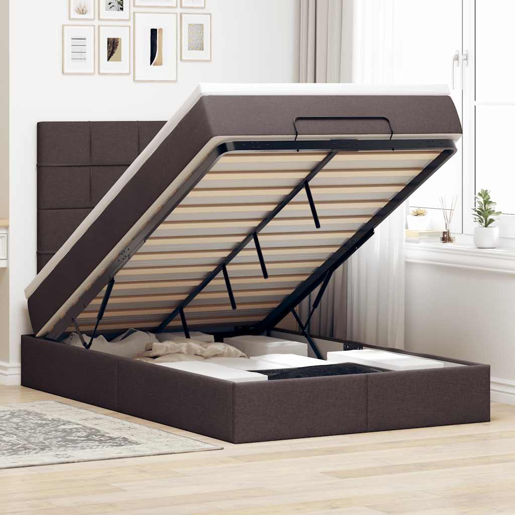 Ottoman-Bett mit Matratze Dunkelbraun 120x200 cm Stoff