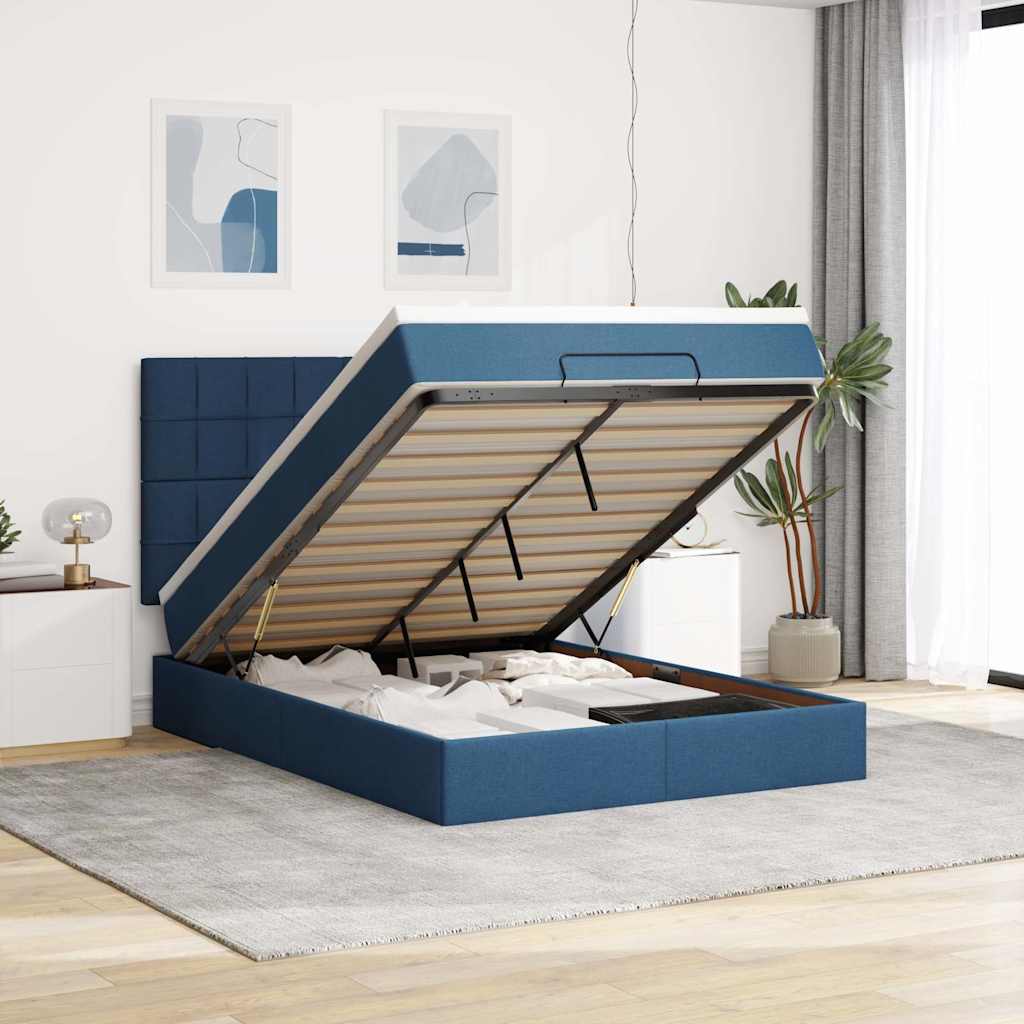 Ottoman-Bett mit Matratze Blau 140x190 cm Stoff