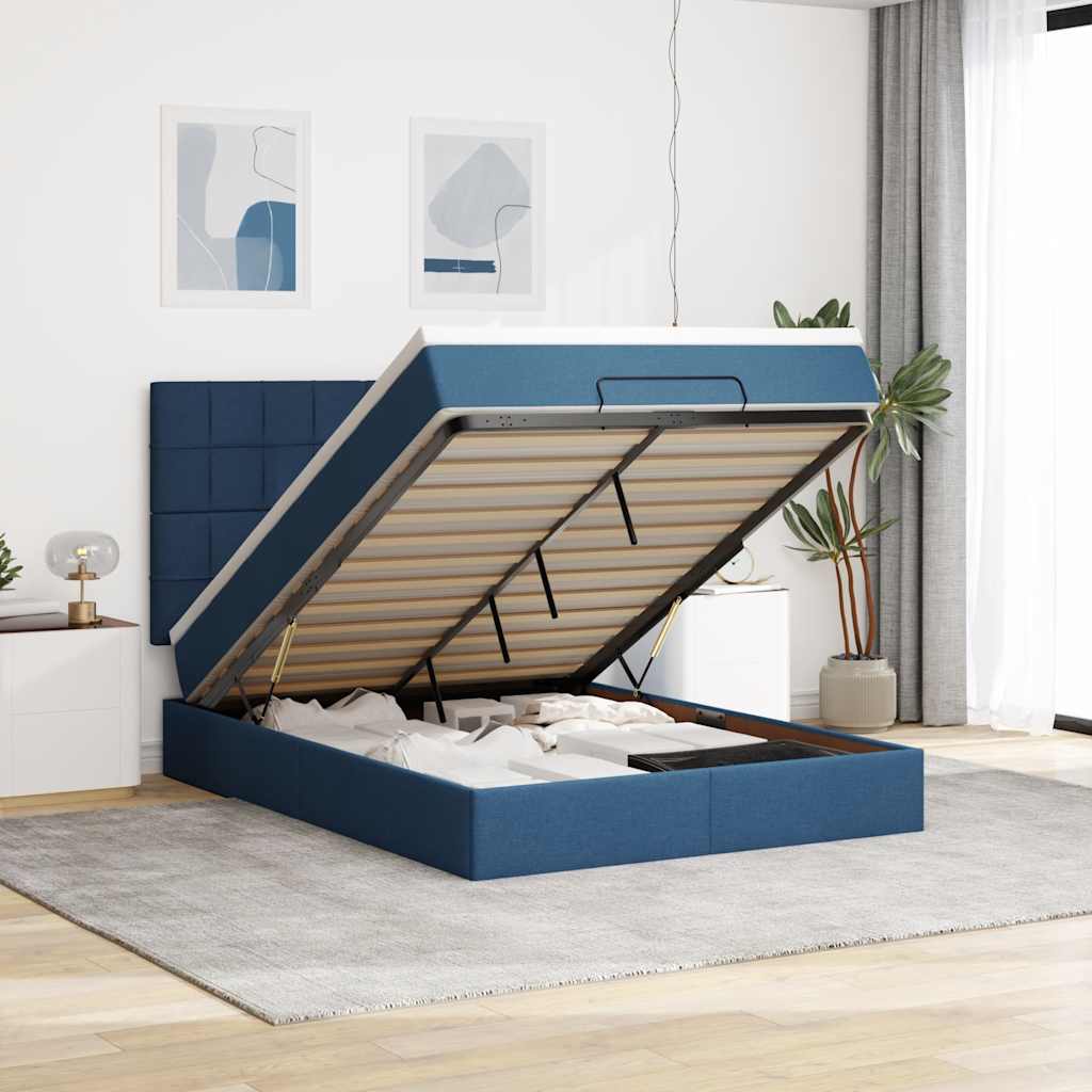 Ottoman-Bett mit Matratze Blau 140x200 cm Stoff
