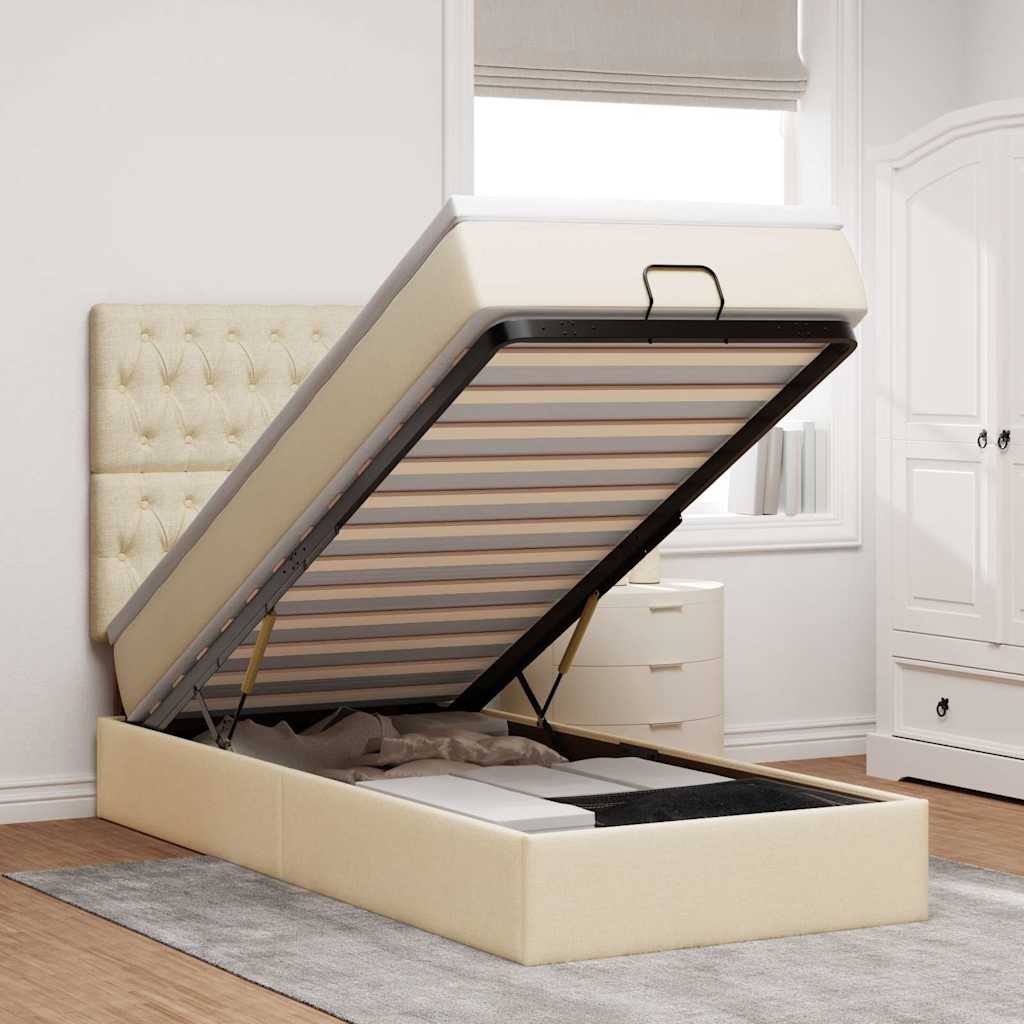 Ottoman-Bett mit Matratze Creme 80x200 cm Stoff