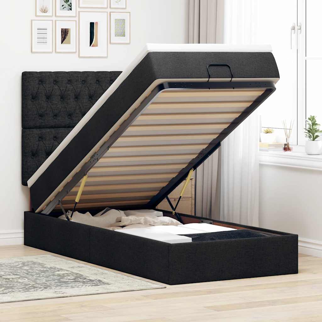 Ottoman-Bett mit Matratze Schwarz 90x190 cm Stoff