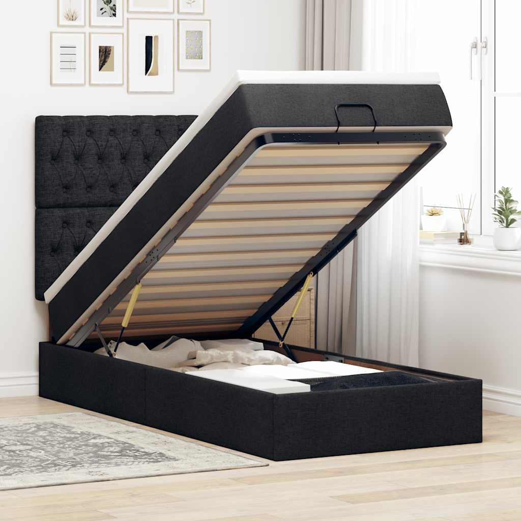 Ottoman-Bett mit Matratze Schwarz 90x200 cm Stoff