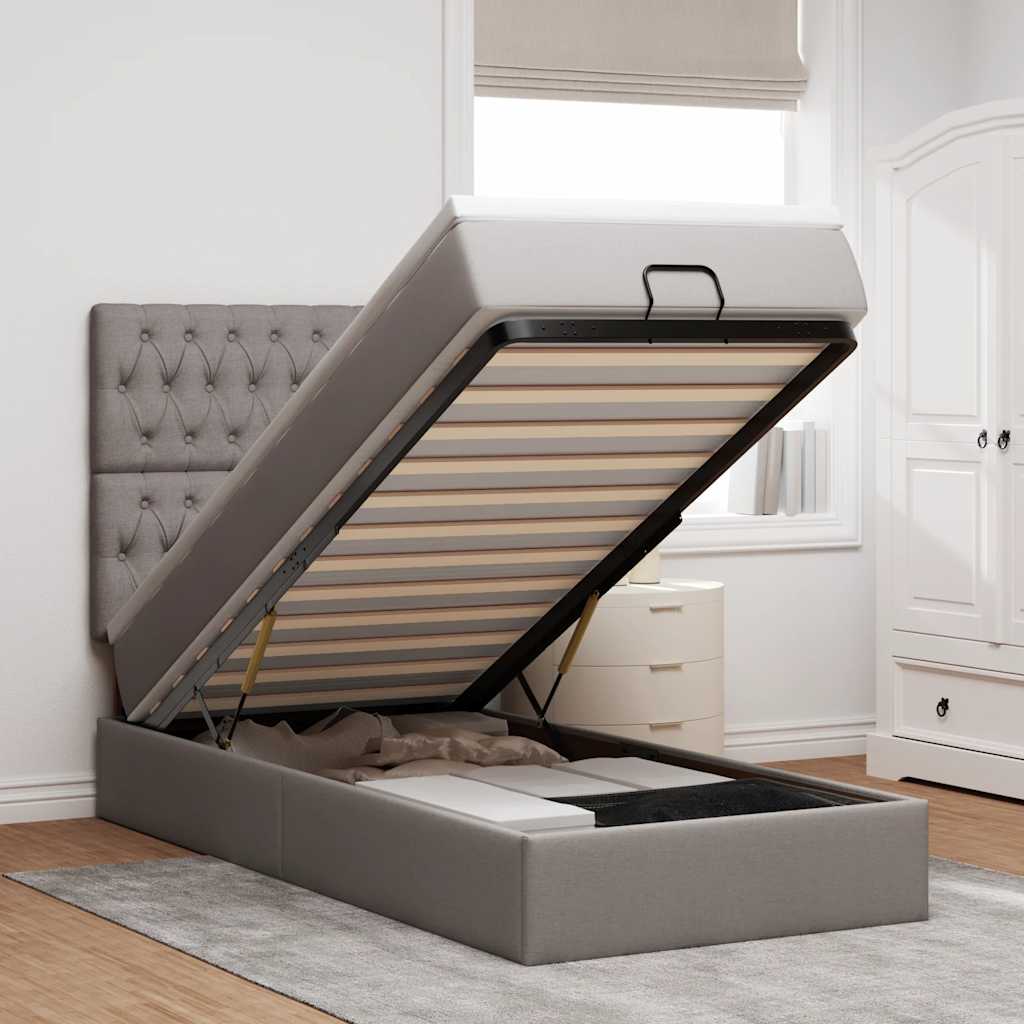 Ottoman-Bett mit Matratze Taupe 90x200 cm Stoff