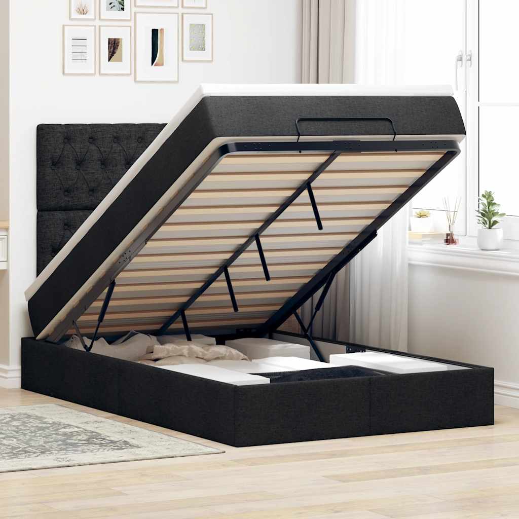 Ottoman-Bett mit Matratze Schwarz 120x200 cm Stoff
