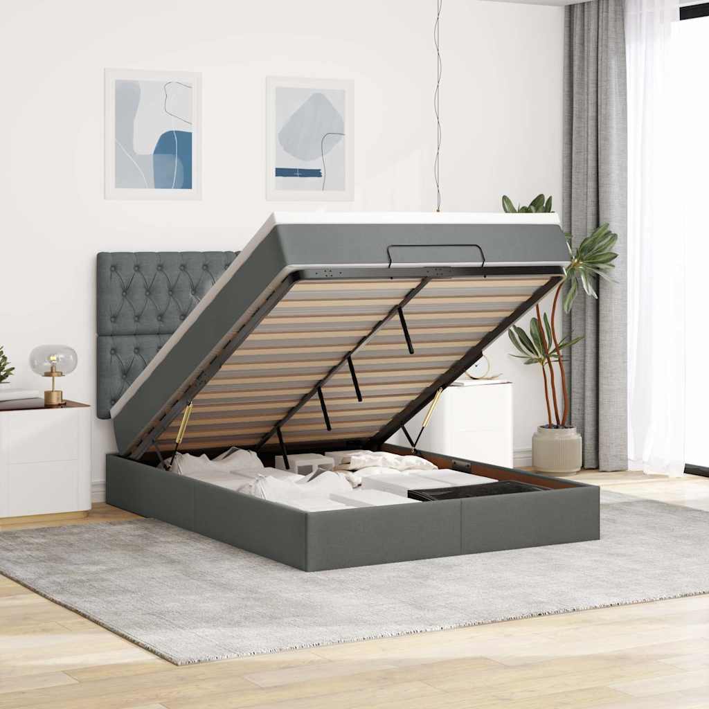 Ottoman-Bett mit Matratze Dunkelgrau 140x190 cm Stoff