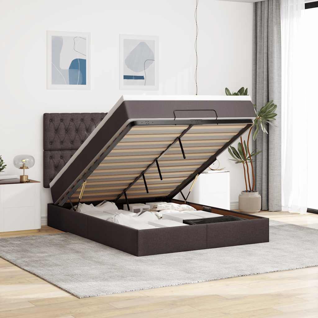 Ottoman-Bett mit Matratze Dunkelbraun 140x200 cm Stoff
