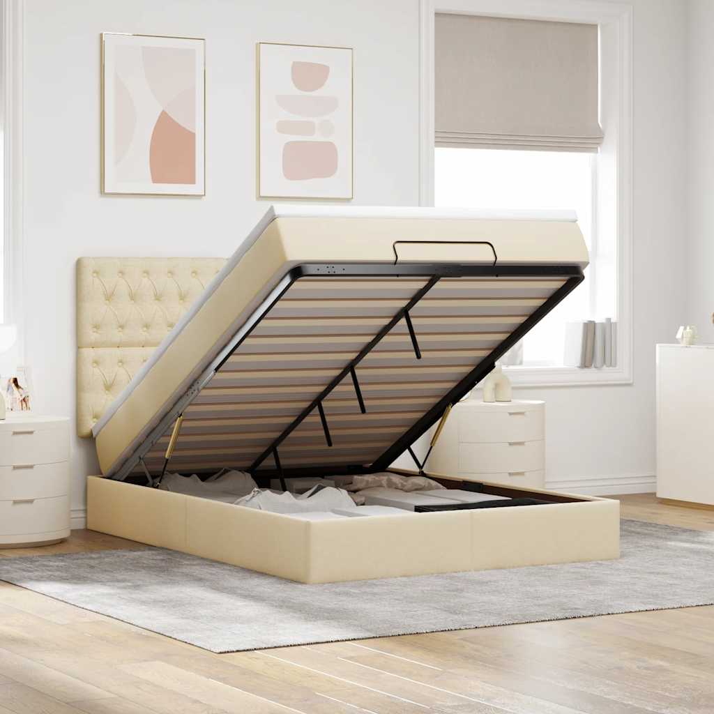Ottoman-Bett mit Matratze Creme 140x200 cm Stoff