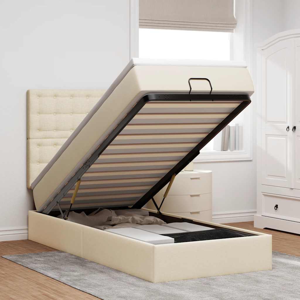 Ottoman-Bett mit Matratze Creme 90x190 cm Stoff