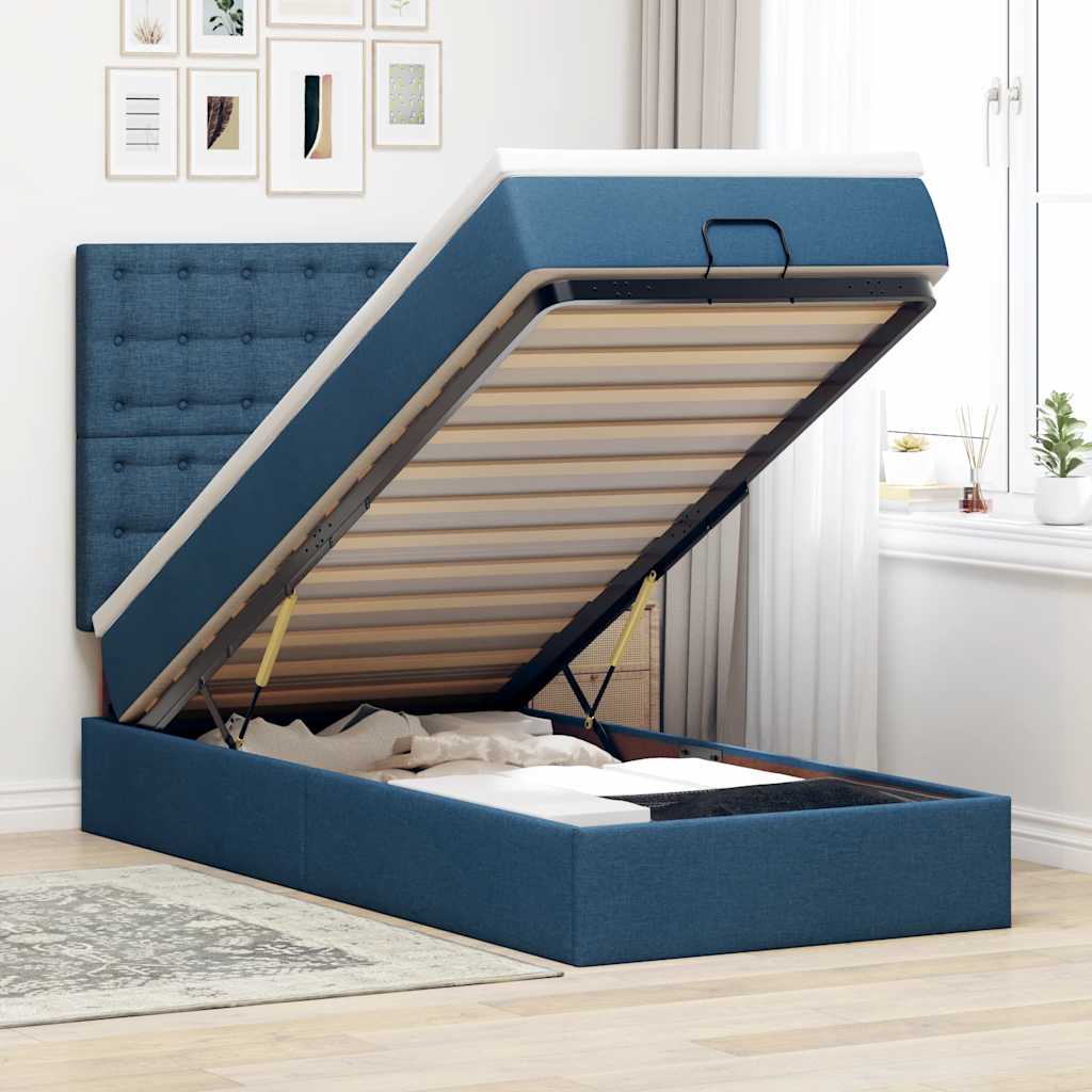 Ottoman-Bett mit Matratze Blau 90x200 cm Stoff